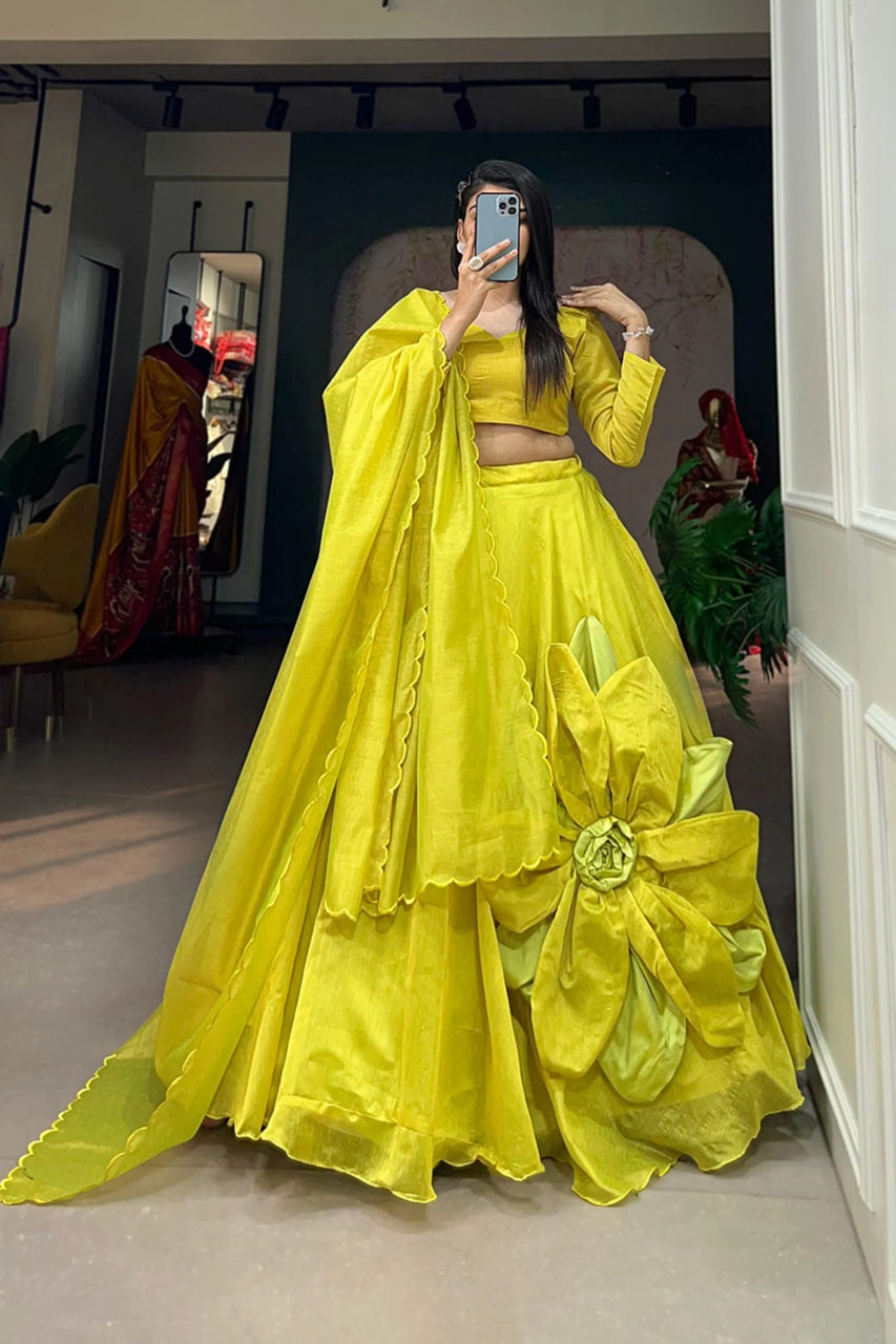 PARROT GREEN RAJWADI CHANDERI SILK LEHENGA CHOLI