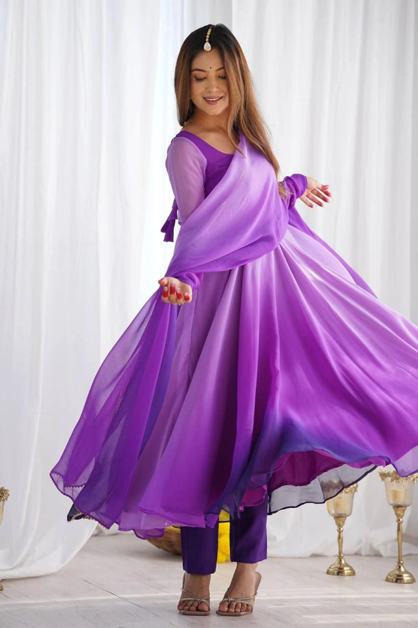 ROYAL PURPLE SOFT GEORGETTE ANARKALI SUIT SET