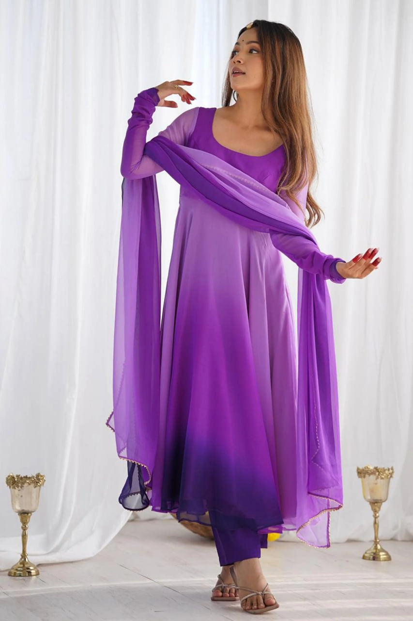 ROYAL PURPLE SOFT GEORGETTE ANARKALI SUIT SET
