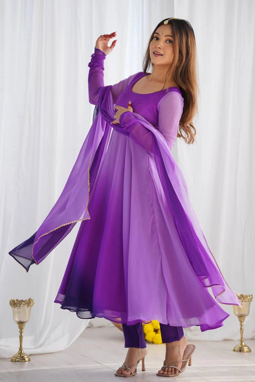 ROYAL PURPLE SOFT GEORGETTE ANARKALI SUIT SET
