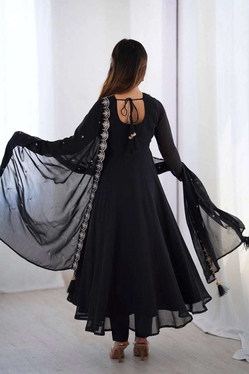 Black Georgette Embroidered Anarkali Suit Set