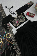 BLACK COTTON CHANIYA CHOLI WITH HEAVY EMBROIDERY