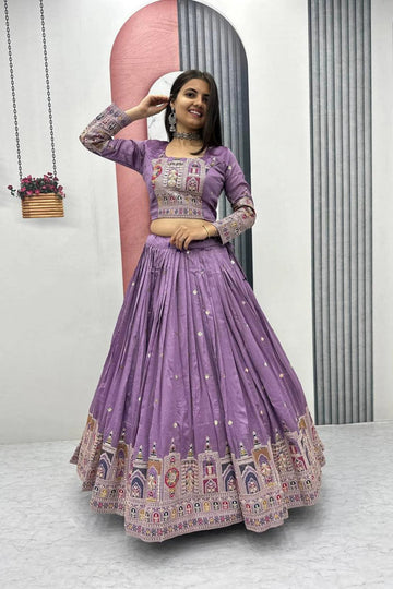 MAUVE EMBROIDERED VICHITRA SILK LEHENGA CHOLI