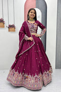 MAROON EMBROIDERED VICHITRA LEHENGA CHOLI SET