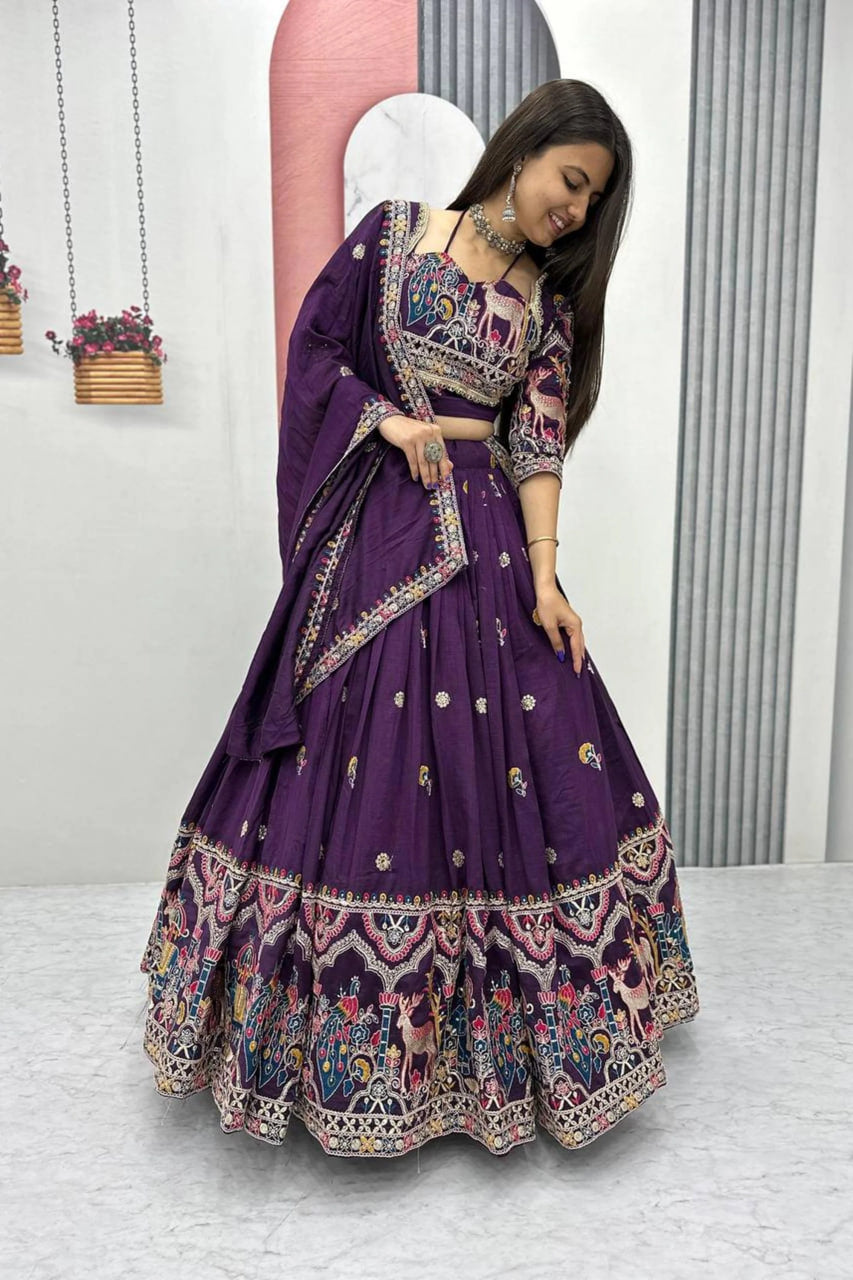 PURPLE EMBROIDERED VICHITRA LEHENGA CHOLI