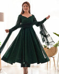 GREEN COLOR GEORGETTE LUCKNOWI THREE PIECE ANARKALI SUIT