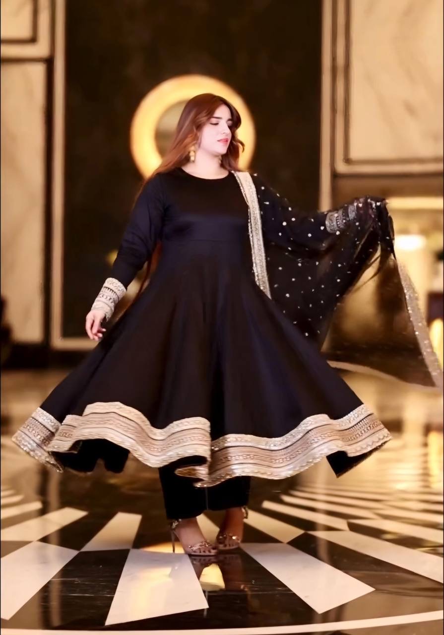 CLASSIC BLACK ANARKALI SUIT IN PREMIUM RAYON COTTON