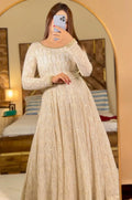 WHITE LUCKNOWI WORK ANARKALI GOWN SET