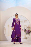 PURPLE ETHNIC MIRROR WORK PEPLUM SET WITH PALAZZO