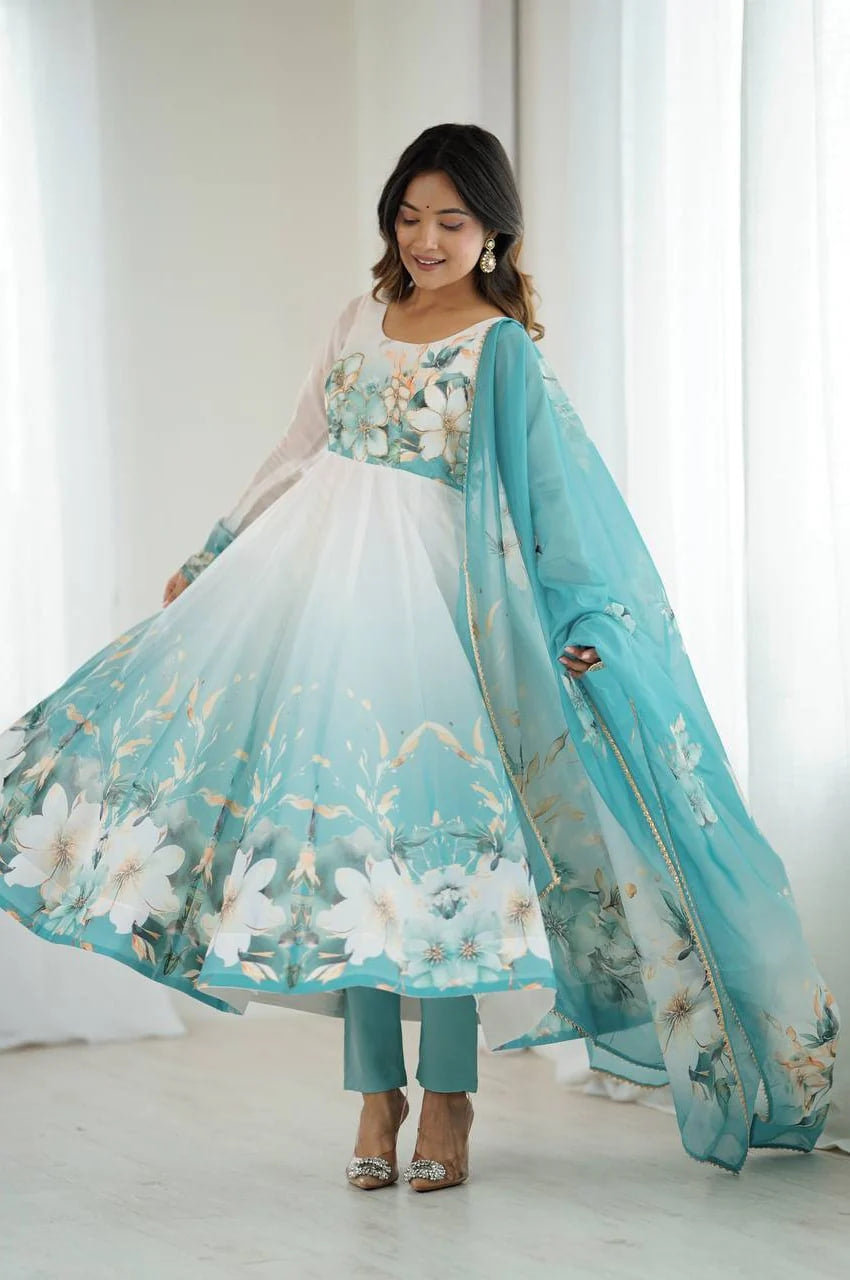 AQUA BLUE FESTIVAL SPECIAL ANARKALI SUIT SET