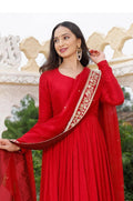 EXOTIC RED GEORGETTE SUIT SET WITH EMBROIDERED DUPATTA