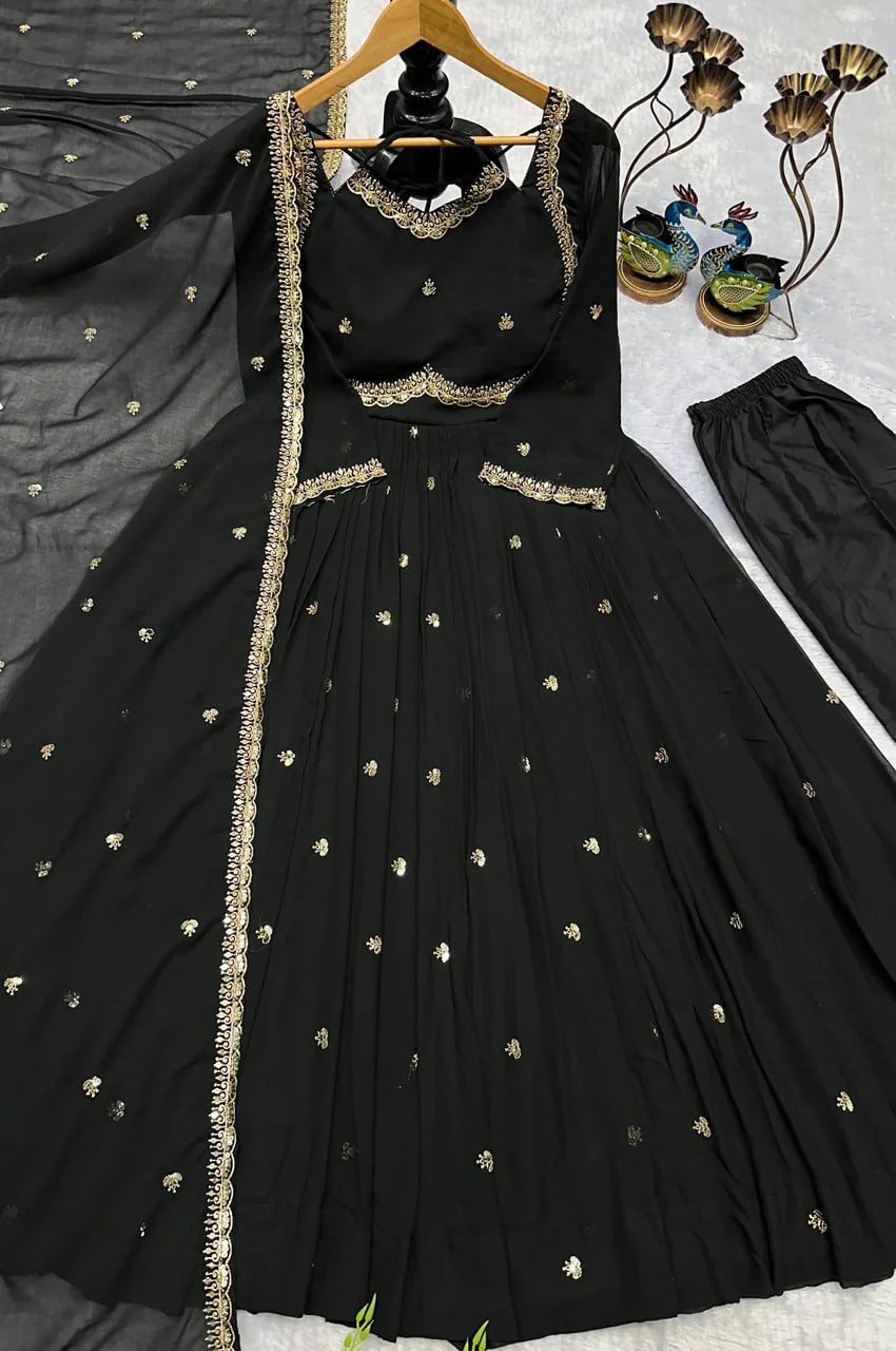 BLACK GEORGETTE ANARKALI SUIT SET