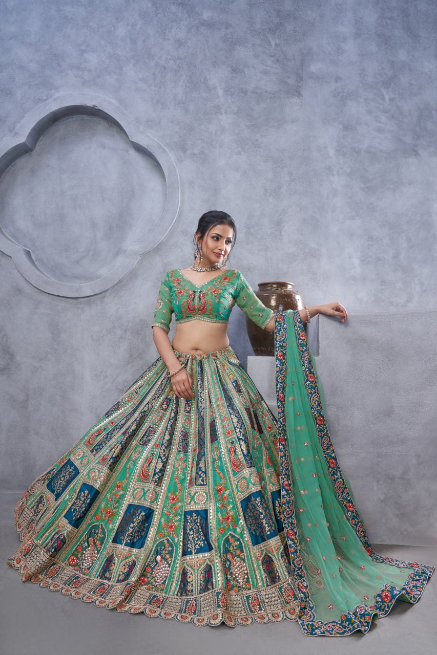 THE BAGH COLLECTION: GRACEFUL GREEN THREAD & SEQUIN EMBELLISHED LEHENGA