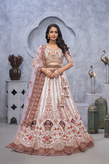 BRIDAL LIGHT PURPLE LEHENGA WITH ZARI PAISLEY EMBROIDERY, SILK PATCHES & REGAL PEACOCK MOTIFS