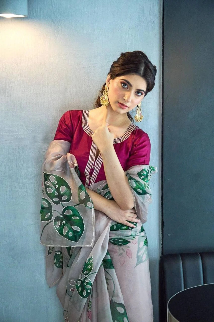 BLUSH TABBY ORGANZA HANDWORK LUXURIOUS SAREE