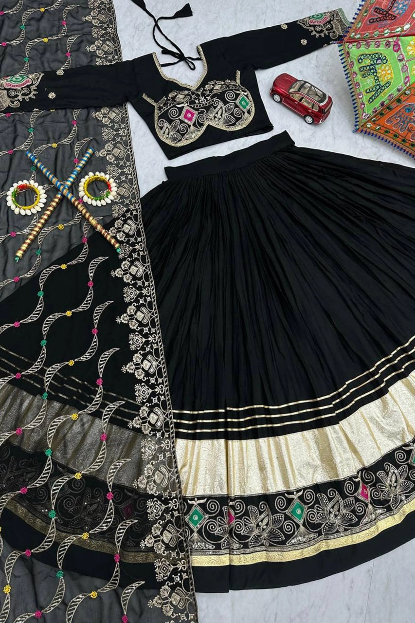 BLACK COTTON CHANIYA CHOLI WITH HEAVY EMBROIDERY