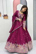 MAROON EMBROIDERED VICHITRA LEHENGA CHOLI SET
