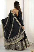 BLACK BOLLYWOOD STYLE ANARKALI SUIT WITH CHINON SILK & SEQUIN WORK