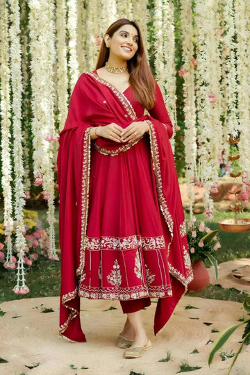 RED WEDDING WEAR HEAVY EMBROIDERED ANARKALI SUIT