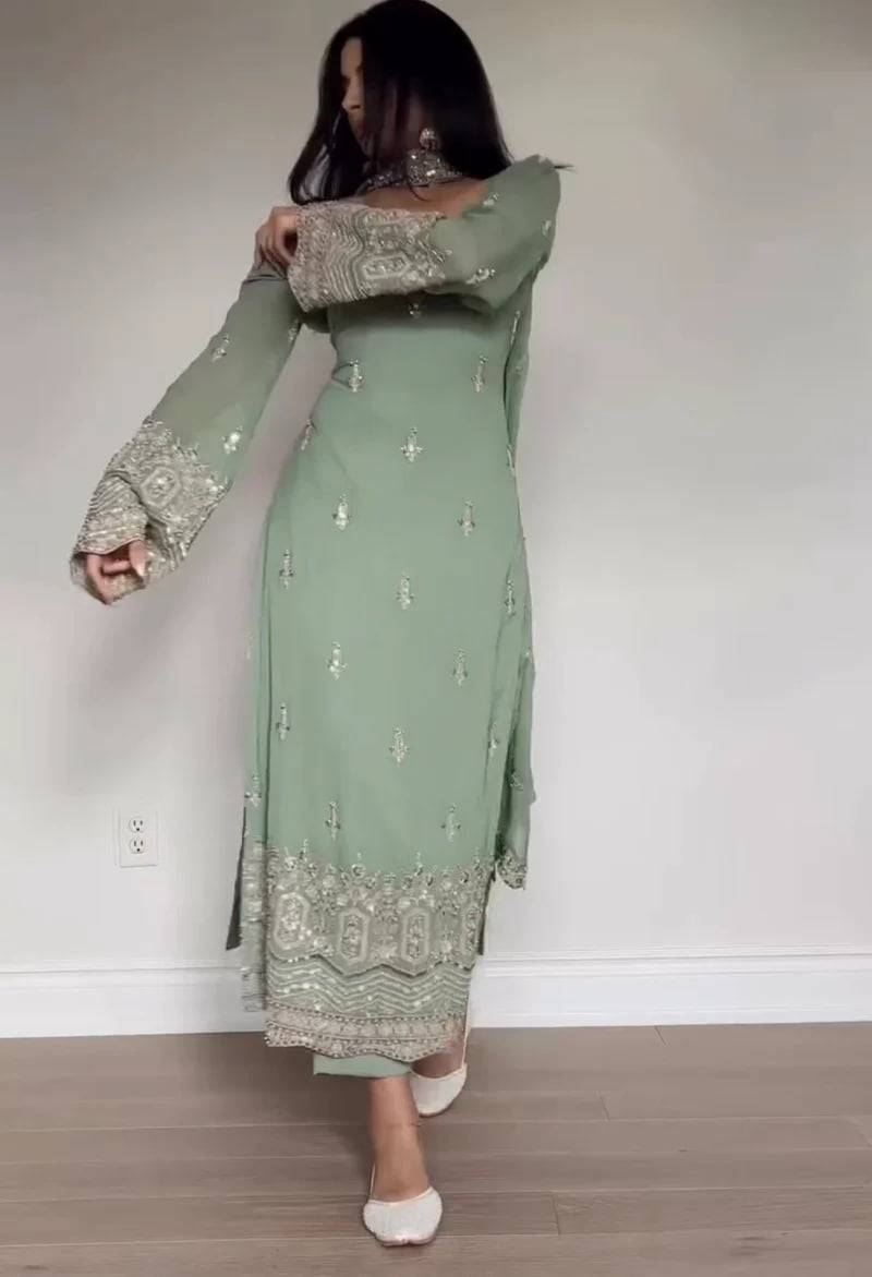 ADA FAUX GEORGETTE SUIT SET WITH BEAUTIFUL BEADS WORK