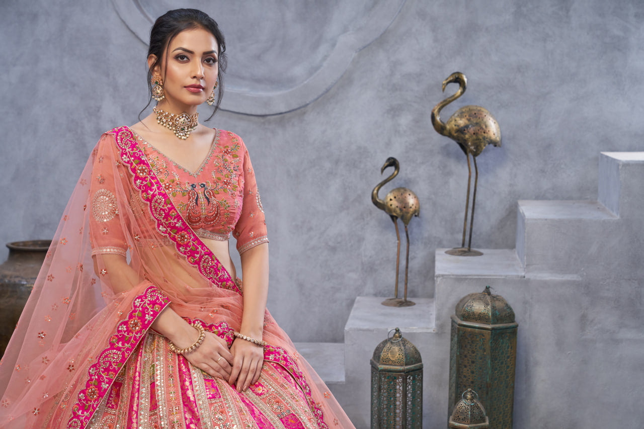 THE BAGH COLLECTION – PLUSH PINK BANARASI SILK LEHENGA SET