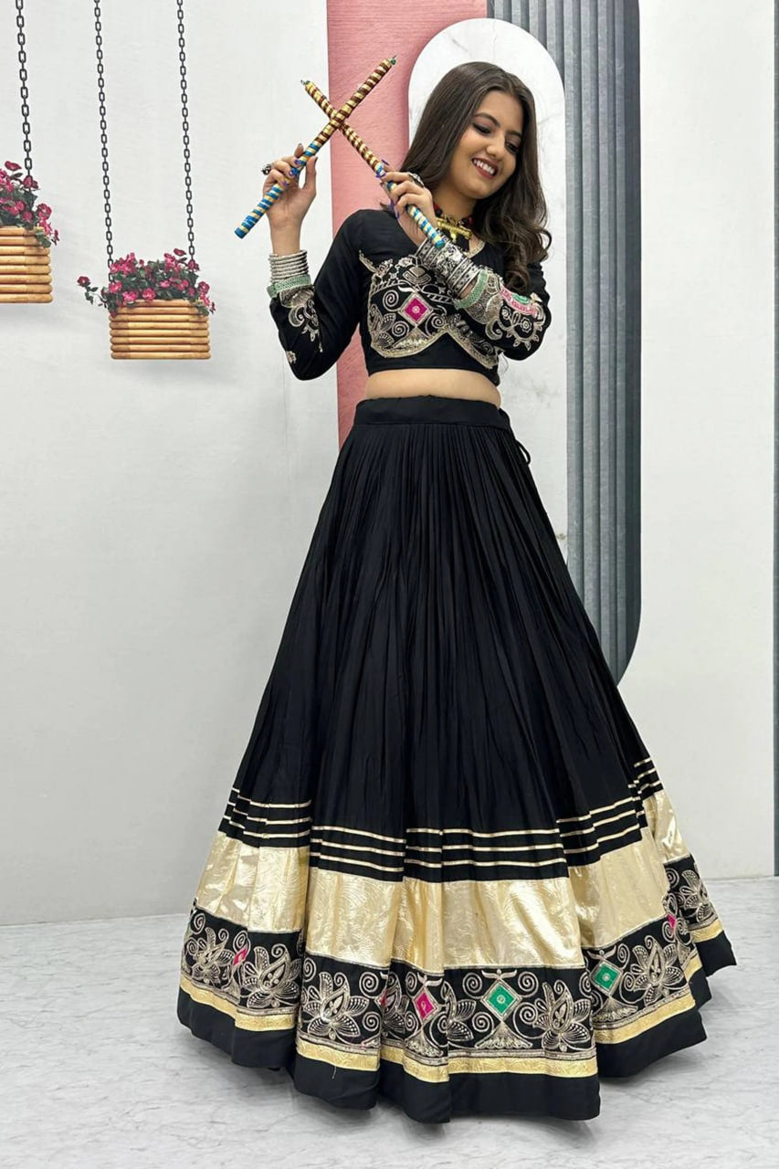 BLACK COTTON CHANIYA CHOLI WITH HEAVY EMBROIDERY