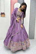 MAUVE EMBROIDERED VICHITRA SILK LEHENGA CHOLI