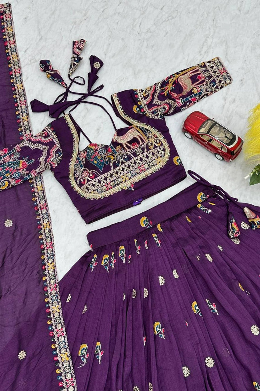 PURPLE EMBROIDERED VICHITRA LEHENGA CHOLI