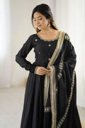 BLACK BOLLYWOOD STYLE ANARKALI SUIT WITH CHINON SILK & SEQUIN WORK