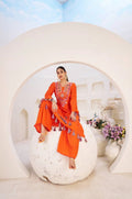 ORANGE ETHNIC MIRROR WORK PEPLUM SET WITH PALAZZO