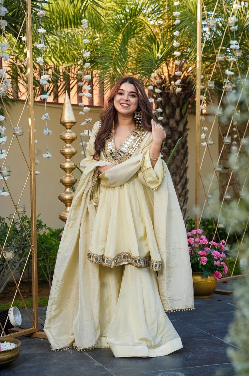 IVORY SHISHMAHAL PALAZZO SUIT