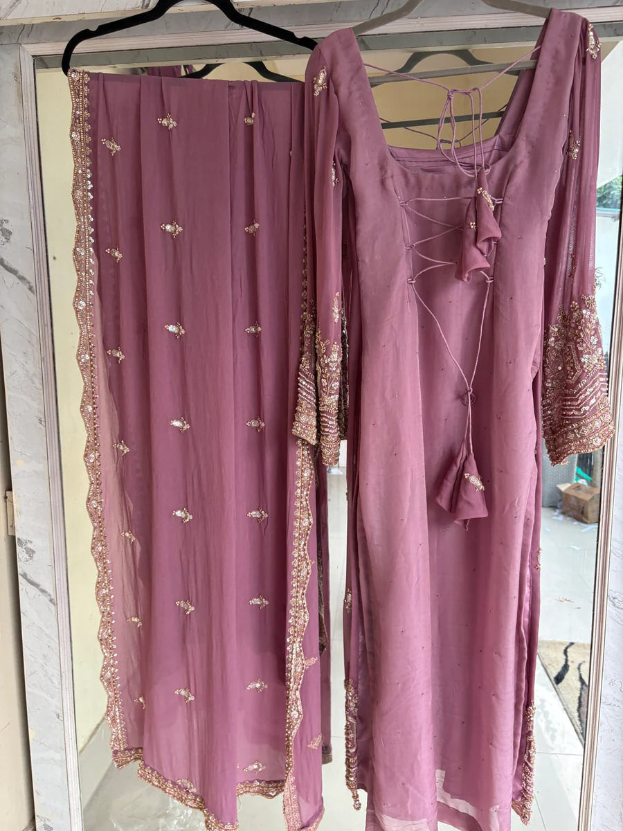 ADA FAUX GEORGETTE SUIT SET WITH BEAUTIFUL BEADS WORK