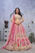 ELEGANT CHIKU ORGANZA SILK LEHENGA CHOLI WITH TRADITIONAL PAISLEY MOTIFS & SOFT NET DUPATTA