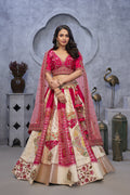 REGAL ELEGANCE – RED & WHITE RAW SILK LEHENGA WITH PAISLEY MOTIFS & SHEER PINK DUPATTA