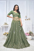 GRACEFUL GREEN BRIDAL LEHENGA WITH AARI EMBROIDERY, FLORAL & PEACOCK MOTIFS