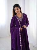 LUXURY PURPLE FOX GEORGETTE ANARKALI SUIT WITH DUPATTA & PANT