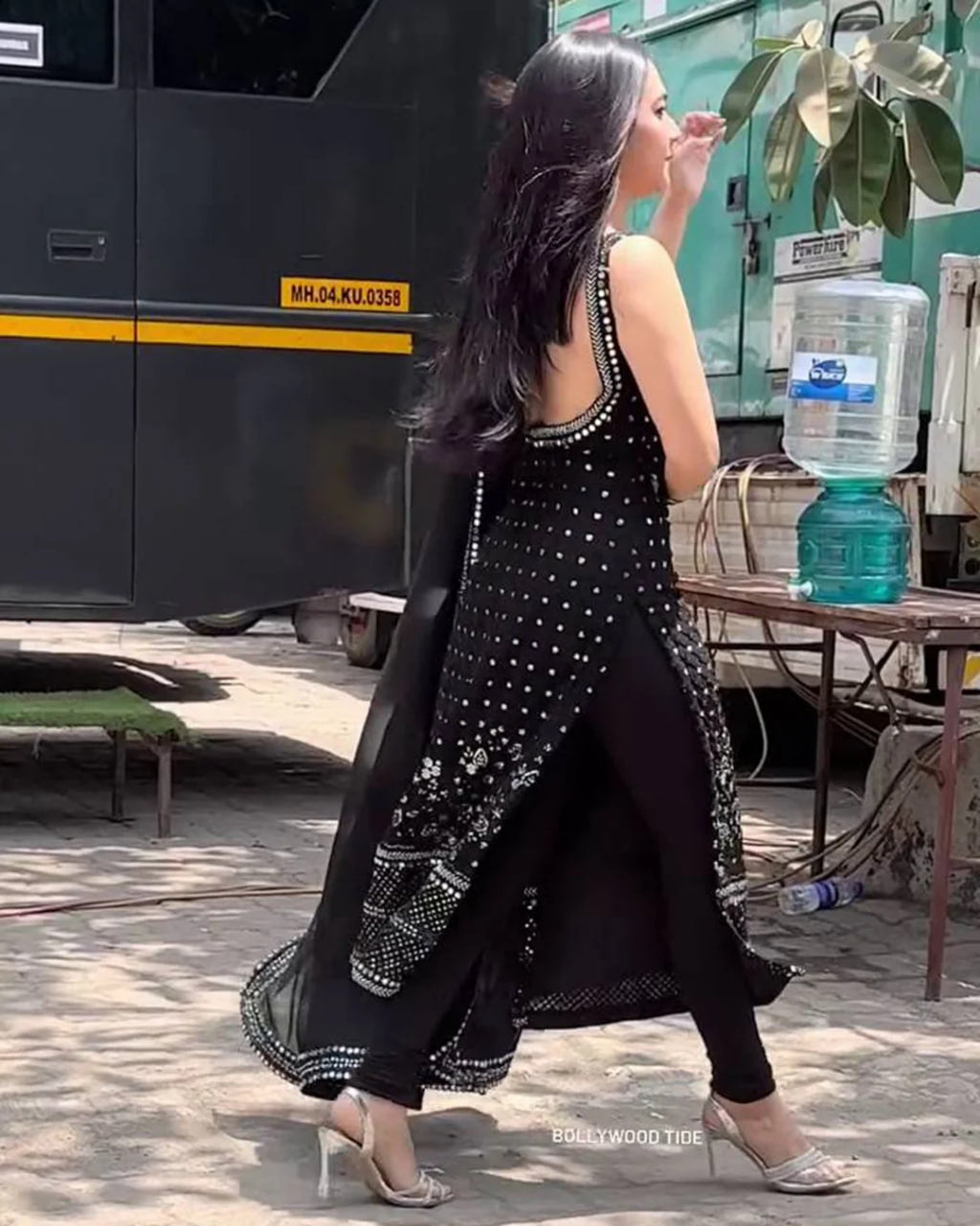 BLACK ANARKALI SUIT WITH THREAD, SEQUIN & REAL MIRROR DETAILING