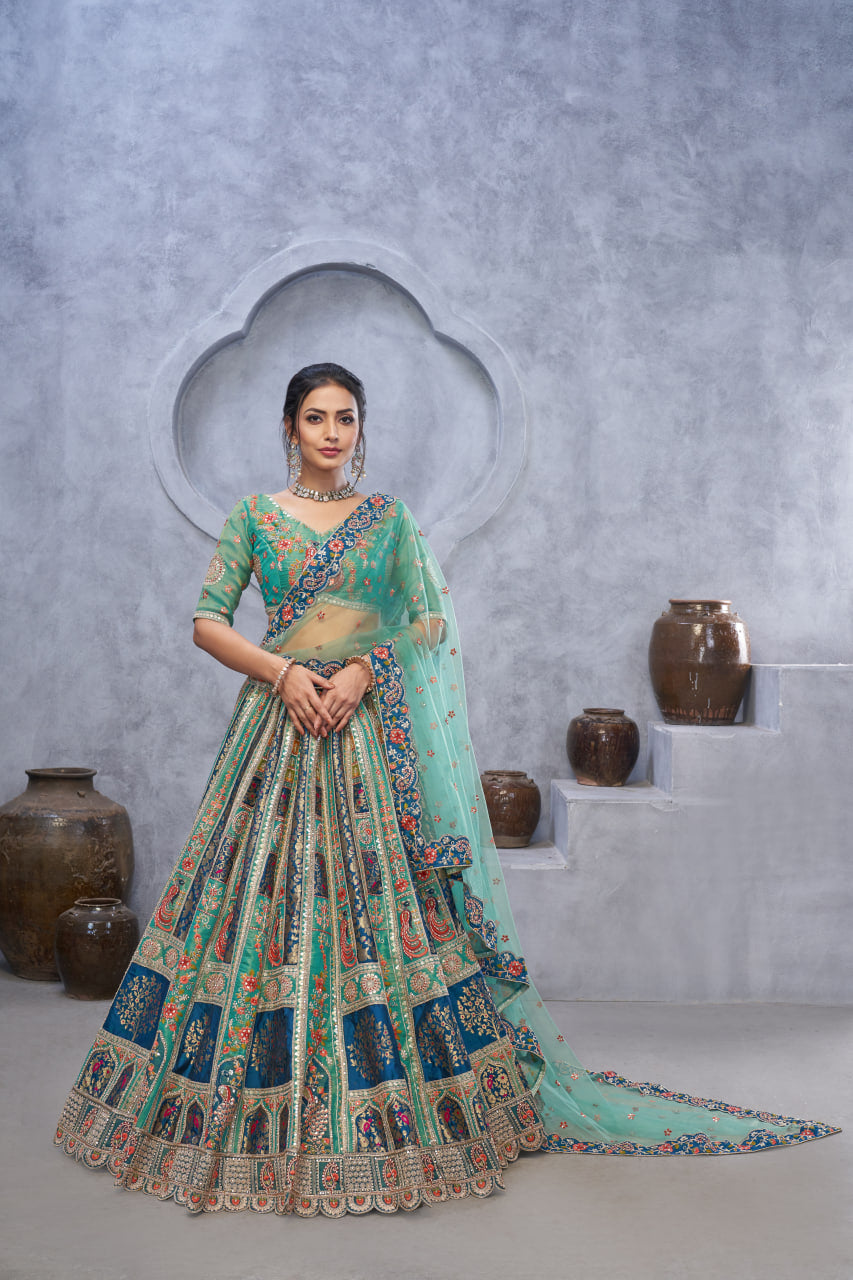 THE BAGH COLLECTION: GRACEFUL GREEN THREAD & SEQUIN EMBELLISHED LEHENGA