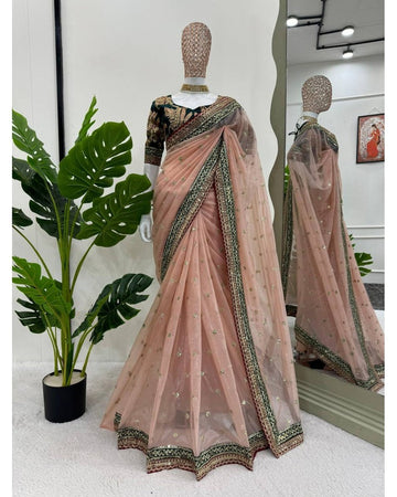DESIGNER LOOK THREAD & SEQUENCE WORK SAREE WITH BLOUSE