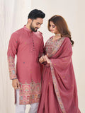 PINK EMBROIDERED LEHENGA CHOLI & MATCHING MEN'S KURTA SET COMBO