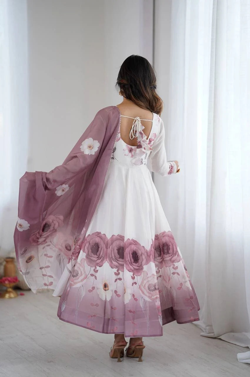 ONION COLOR ORGANZA SILK ANARKALI SUIT WITH DUPATTA