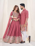 PINK EMBROIDERED LEHENGA CHOLI & MATCHING MEN'S KURTA SET COMBO