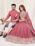 PINK EMBROIDERED LEHENGA CHOLI & MATCHING MEN'S KURTA SET COMBO
