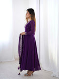 LUXURY PURPLE FOX GEORGETTE ANARKALI SUIT WITH DUPATTA & PANT