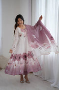 ONION COLOR ORGANZA SILK ANARKALI SUIT WITH DUPATTA