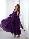 LUXURY PURPLE FOX GEORGETTE ANARKALI SUIT WITH DUPATTA & PANT