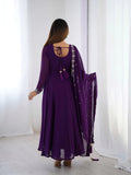 LUXURY PURPLE FOX GEORGETTE ANARKALI SUIT WITH DUPATTA & PANT