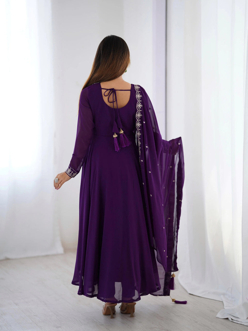 LUXURY PURPLE FOX GEORGETTE ANARKALI SUIT WITH DUPATTA & PANT