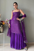 PURPLE SEQUENCE WORK THREE PIECE SHARARA SUIT