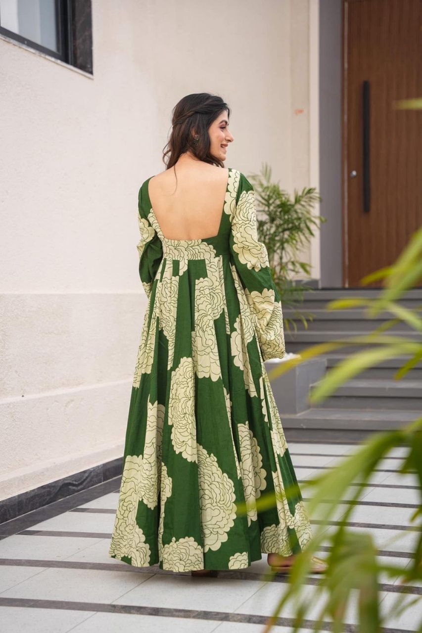 FLOWING MEHNDI GREEN MAXI GOWN FOR WOMEN